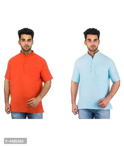 Men's Multicoloured Khadi Solid Kurtas - Pack of 2-thumb0