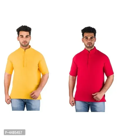 Men's Multicoloured Khadi Solid Kurtas - Pack of 2-thumb0