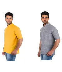 Men's Multicoloured Khadi Solid Kurtas - Pack of 2-thumb1