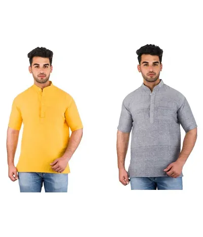 Men's Khadi Solid Kurtas - Pack of 2