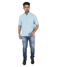 Men's Blue Khadi Solid Kurtas - Single-thumb3