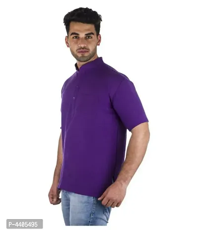 Men's Purple Khadi Solid Kurtas - Single-thumb3