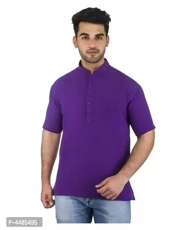 Men's Purple Khadi Solid Kurtas - Single-thumb0