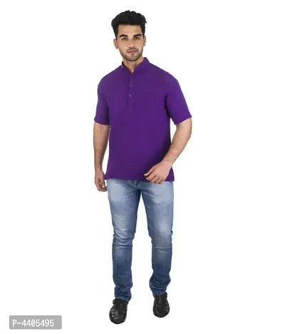 Men's Purple Khadi Solid Kurtas - Single-thumb4