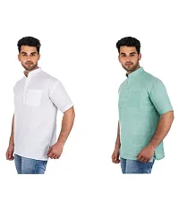 Men's Multicoloured Khadi Solid Kurtas - Pack of 2-thumb1