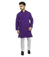 Men's Purple Khadi Solid Kurtas - Single-thumb3