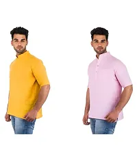 Men's Multicoloured Khadi Solid Kurtas - Pack of 2-thumb1