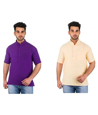 Men's Khadi Solid Kurtas - Pack of 2