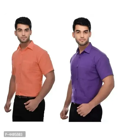 Men's Multi Khadi Half Solid Regular Fit Formal Shirts - Pack of 2-thumb0