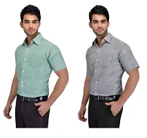Men's Multi Khadi Half Solid Regular Fit Formal Shirts - Pack of 2-thumb1