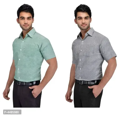Men's Multi Khadi Half Solid Regular Fit Formal Shirts - Pack of 2-thumb2