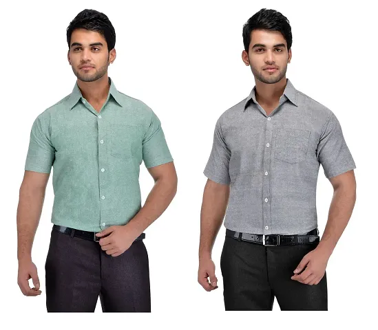 Khadi Half Solid Regular Fit Formal Shirts - Pack of 2
