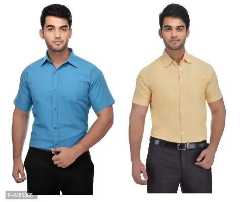 Multicoloured Cotton Blend Solid Formal Shirts For Men