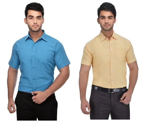 Khadi Half Solid Regular Fit Formal Shirts - Pack of 2