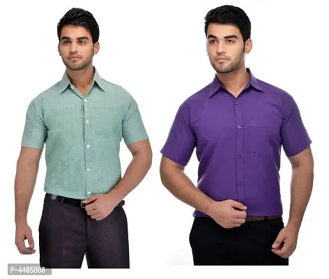Men's Multi Khadi Half Solid Regular Fit Formal Shirts - Pack of 2-thumb0