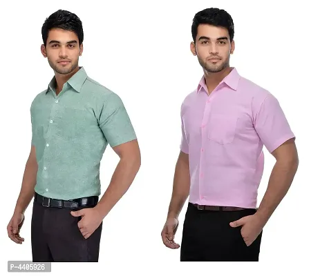 Multicoloured Cotton Blend Solid Formal Shirts For Men-thumb2
