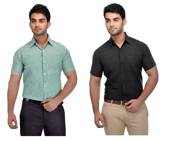 Pack Of 2 Men's Regular Fit Cotton Blend Solid Formal Shirts