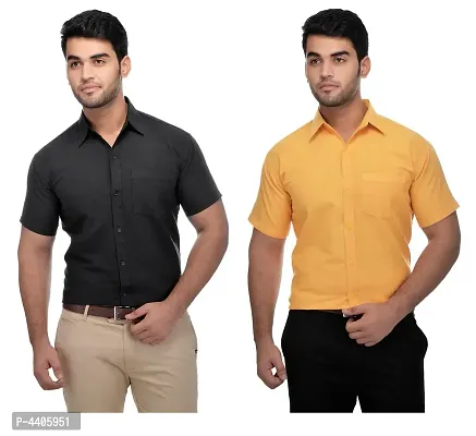 Men's Multi Khadi Half Solid Regular Fit Formal Shirts - Pack of 2
