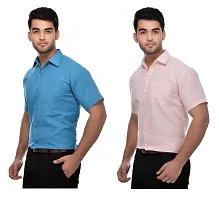 Men's Multi Khadi Half Solid Regular Fit Formal Shirts - Pack of 2-thumb1