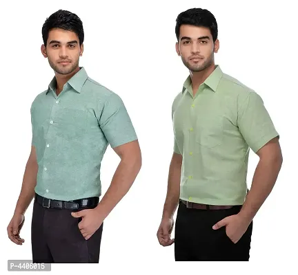 Men's Multi Khadi Half Solid Regular Fit Formal Shirts - Pack of 2-thumb2