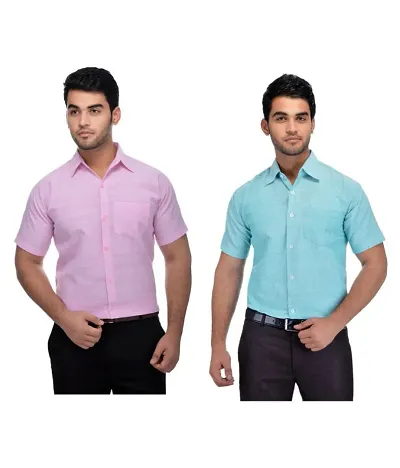 Pack Of 2 Men's Regular Fit Cotton Solid Formal Shirts