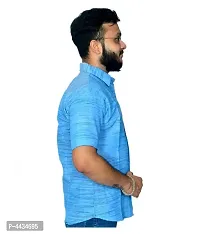 Turquoise Cotton Textured Casual Shirts For Men-thumb1