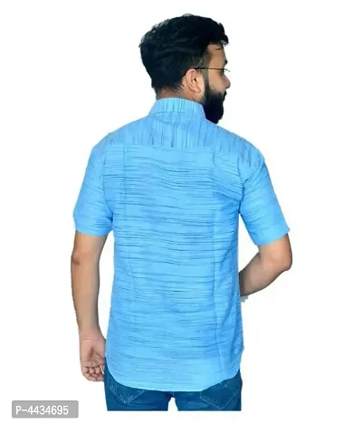 Turquoise Cotton Textured Casual Shirts For Men-thumb4