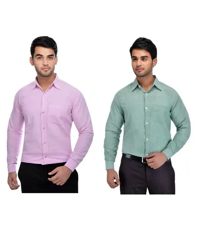 Pack Of 2 Men's Regular Fit Cotton Solid Formal Shirts