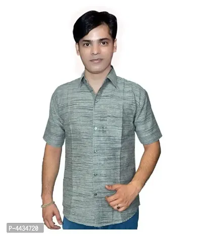 Grey Cotton Textured Casual Shirts For Men