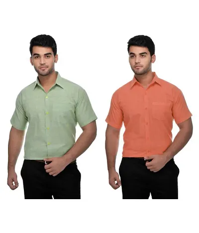 Pack Of 2 Men's Regular Fit Cotton Solid Formal Shirts