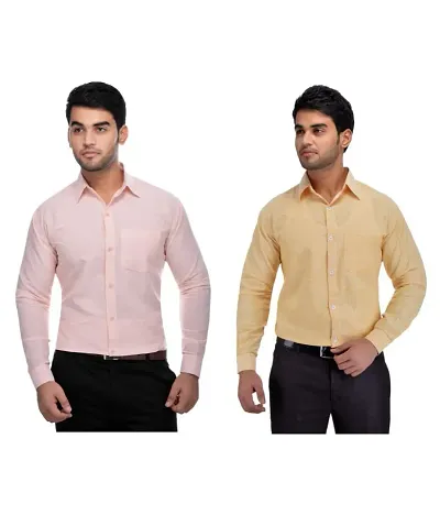 Pack Of 2 Men's Regular Fit Cotton Solid Formal Shirts