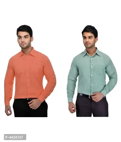 Stylish Cotton Solid Pink Casual Shirt For Men ( Pack Of 2 )-thumb0