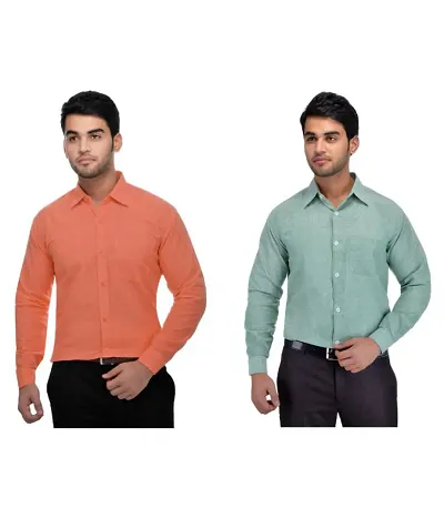 Pack Of 2 Men's Regular Fit Cotton Solid Formal Shirts