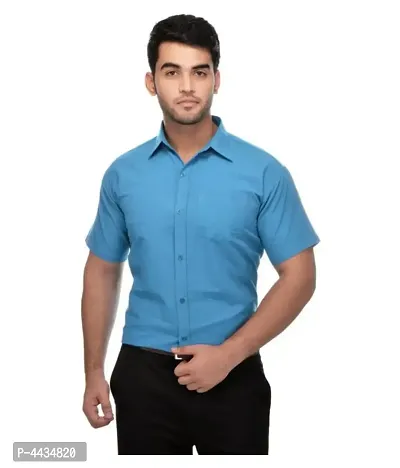 Stylish Cotton Solid Blue Casual Shirt For Men