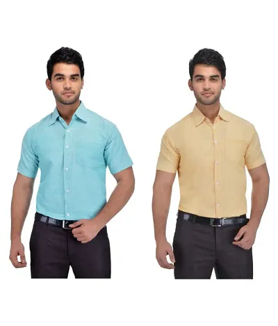 Pack Of 2 Men's Regular Fit Khadi Solid Formal Shirts