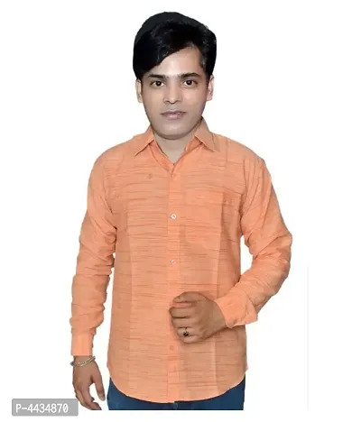 Stylish Cotton Solid Peach Casual Shirt For Men