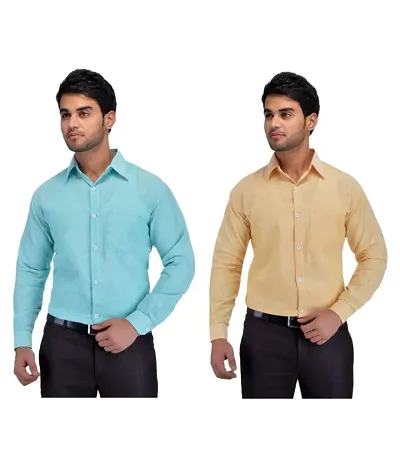 Pack Of 2 Men's Regular Fit Cotton Solid Formal Shirts