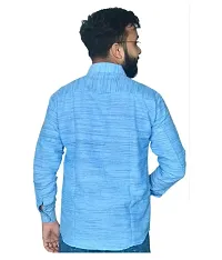 Stylish Cotton Solid Blue Casual Shirt For Men-thumb2