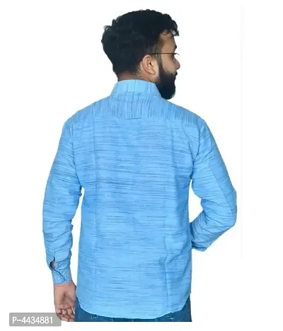 Stylish Cotton Solid Blue Casual Shirt For Men-thumb3