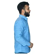 Stylish Cotton Solid Blue Casual Shirt For Men-thumb1