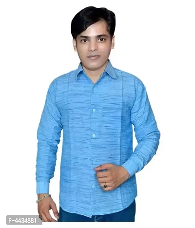 Stylish Cotton Solid Blue Casual Shirt For Men-thumb0