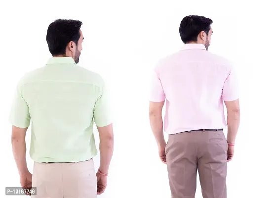 DESHBANDHU DBK Men's Plain Solid Cotton Half Sleeves Regular Fit Formal Shirt's Combo (40, Parrot_Pink)-thumb4
