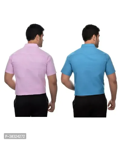 Elegant Multicoloured Cotton  Short Sleeves Casual Shirt For Men Pack Of 2-thumb2