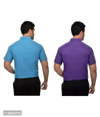 Elegant Multicoloured Cotton  Short Sleeves Casual Shirt For Men Pack Of 2-thumb2