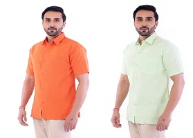 DESHBANDHU DBK Men's Plain Solid Cotton Regular Fit Half Sleeves Formal Shirt's Combo (Pack of 2) (42, Orange-Parrot)-thumb1