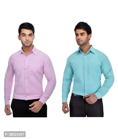 Elegant Multicoloured Cotton  Long Sleeves Casual Shirt For Men Pack Of 2-thumb0