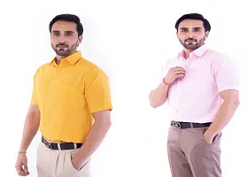 DESHBANDHU DBK Men's Plain Solid Cotton Half Sleeves Regular Fit Formal Shirt's Combo (Pack of 2) (40, Mustard_Pink)-thumb2