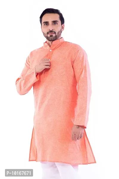 DESHBANDHU DBK Men's Cotton Regular Long Kurta Full Sleeves - Casual Ethnic Wear (42, Orange)-thumb0