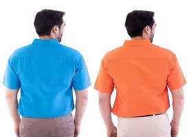 DESHBANDHU DBK Men's Plain Solid Cotton Half Sleeves Regular Fit Formal Shirt's (Pack of 2) (42, FIROZI - Orange)-thumb1