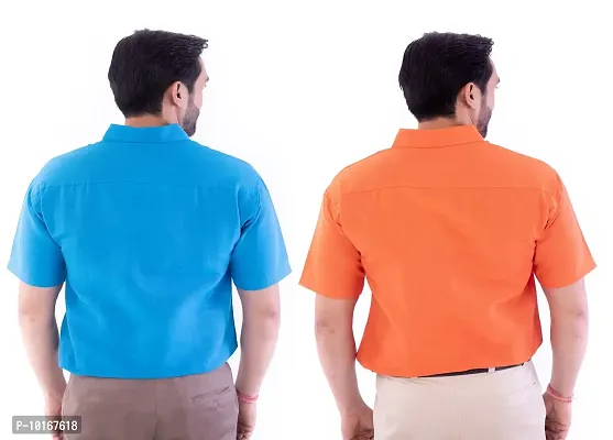 DESHBANDHU DBK Men's Plain Solid Cotton Half Sleeves Regular Fit Formal Shirt's (Pack of 2) (42, FIROZI - Orange)-thumb2